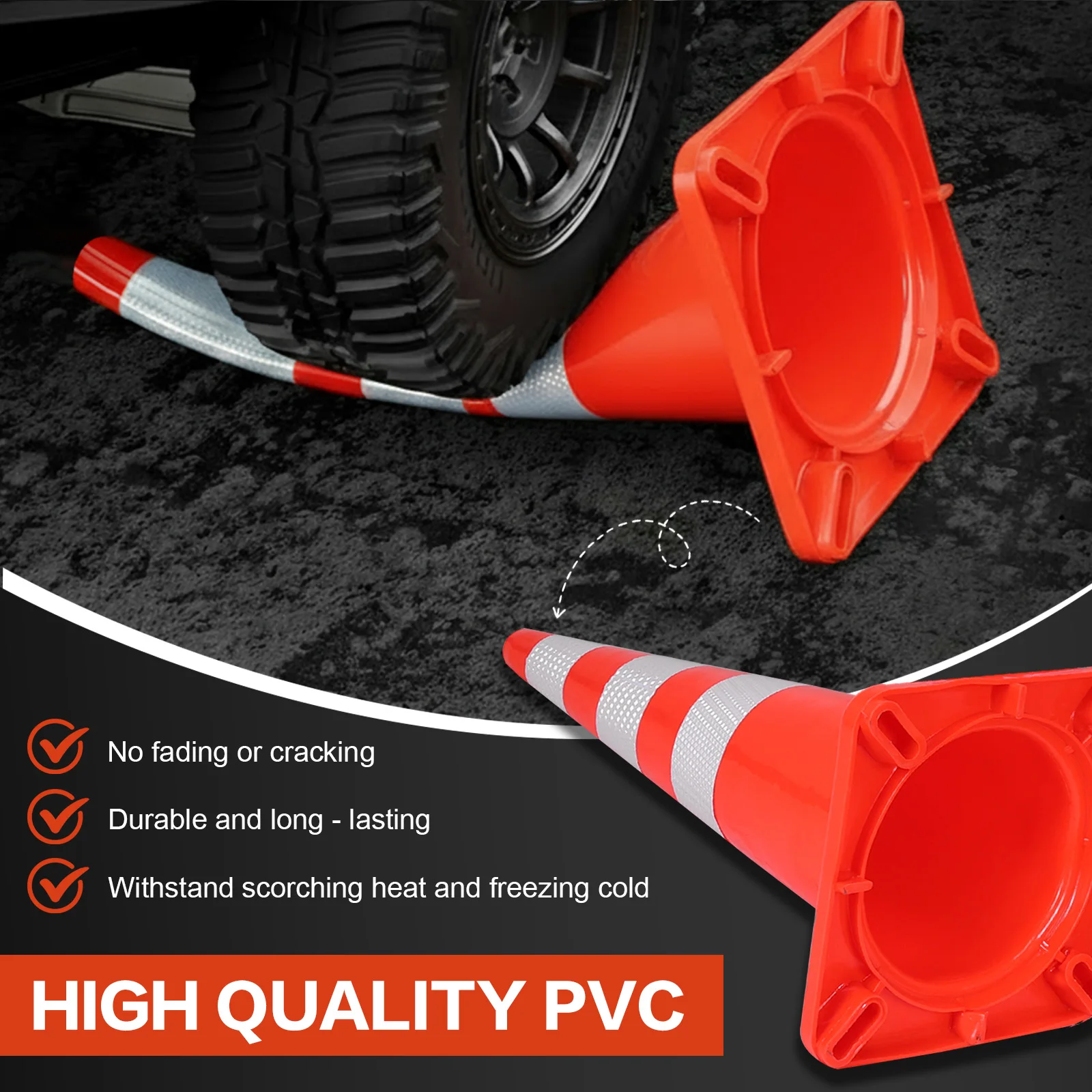 6Pcs 35 Inch Traffic Safety Cones with Reflective Warning Plastic PVC Orange Parking Cones for Traffic Control Parking Lots