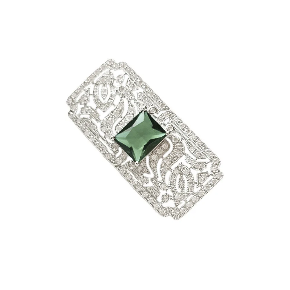 Retro Fashion Mini Rectangle Green Zircon Brooch Female Personality Temperament Geometric Bust Coat Versatile Accessories