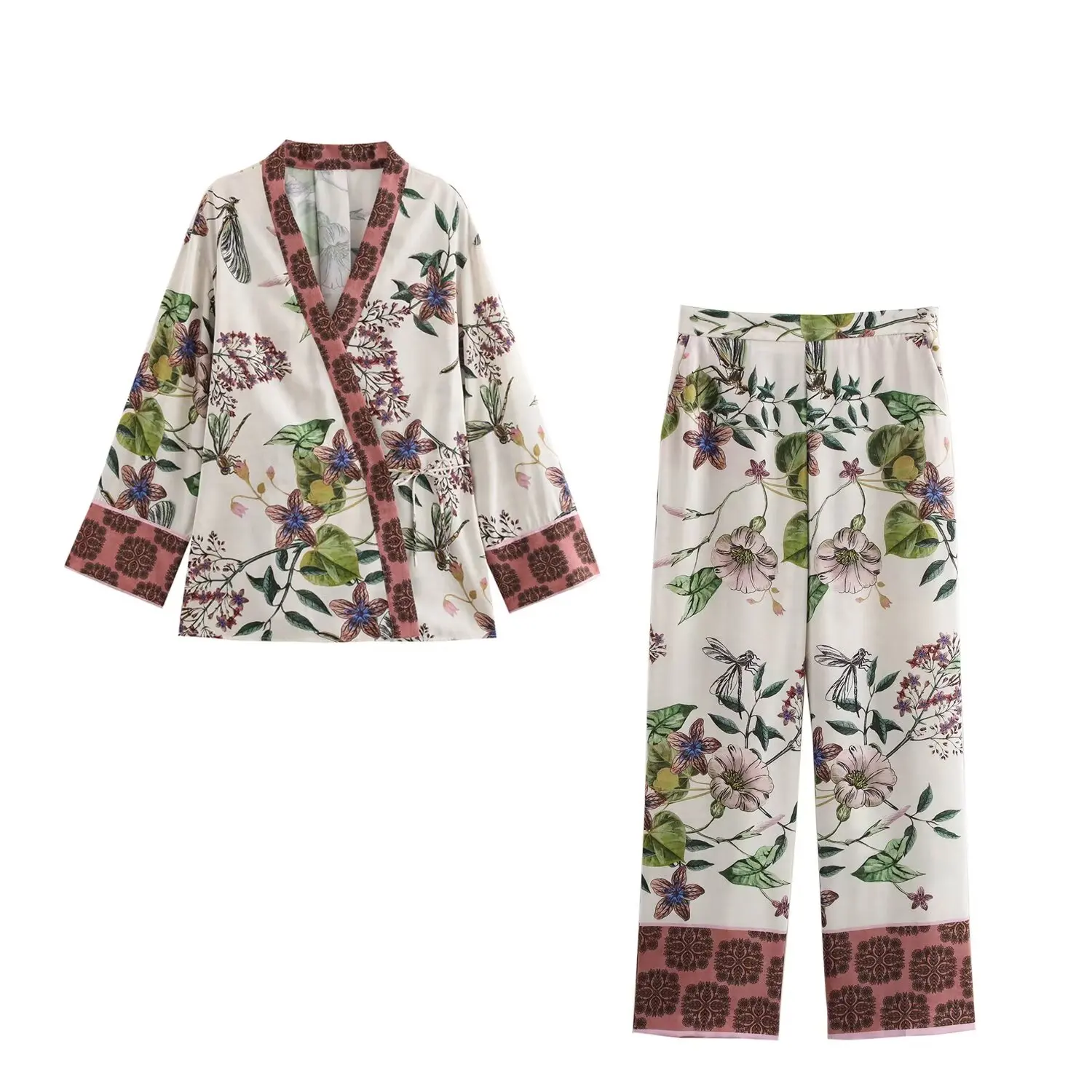 HH TRAF Conjunto de 2 piezas de blusa tipo kimono con cuello en V