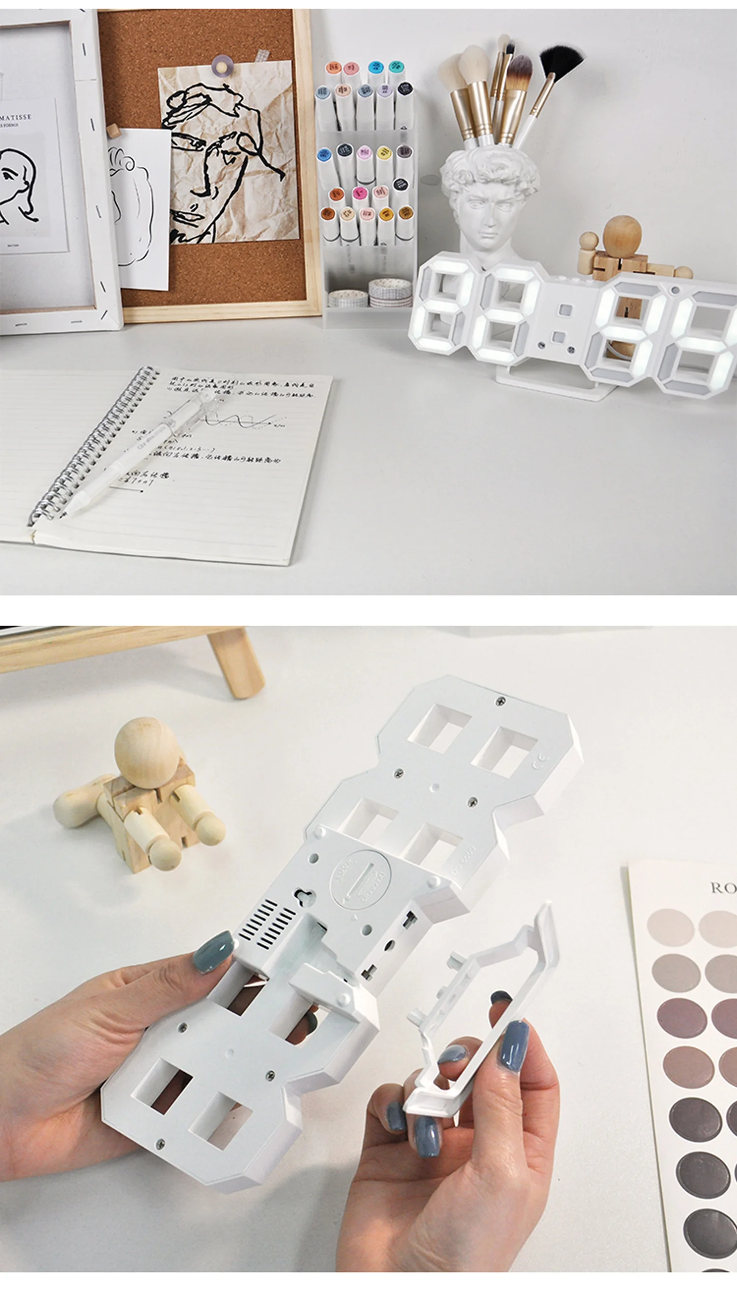 3D LED Digital Alarm Clock Three-dimensional Wall Hanging Watch Table Calendar Thermometer Electronic Furnishings