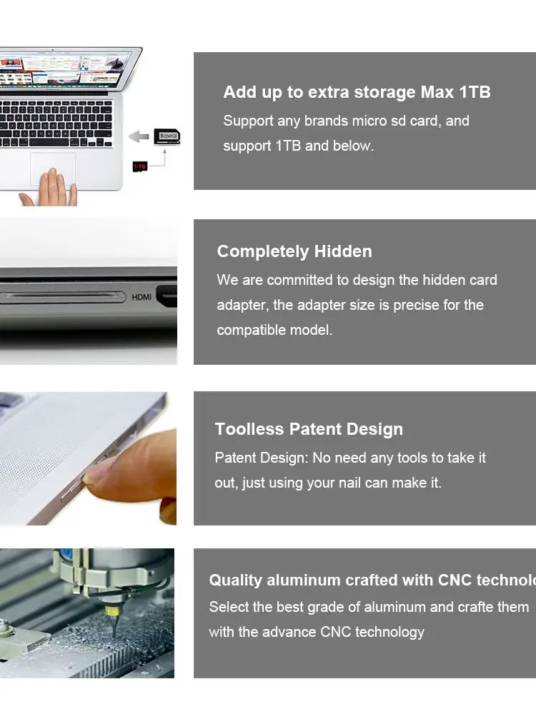 Baseqi Adaptador de Cartão de Alumínio para Microsoft Surface Book 15 Reader Sbook ii Iii Leitor de Cartão de 15 Polegadas Adaptadores de cartão de memória - Imagem 5