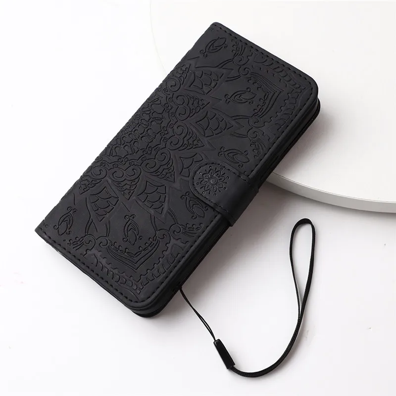 Elegant 3D Datura Flower Flip Case - Leather Wallet Phone Cover with Sling