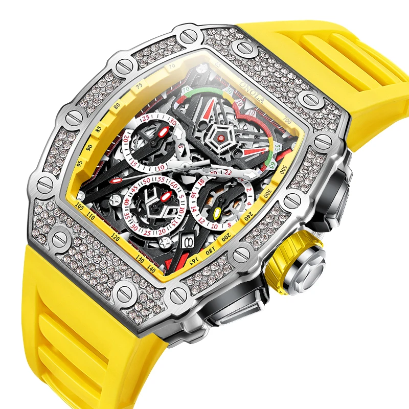 

Fashion Men's Automatic Mechanical Watch ONOLA Unique Luxury Diamond Inlaid Design Waterproof Silicone Tape Watch Men Clock