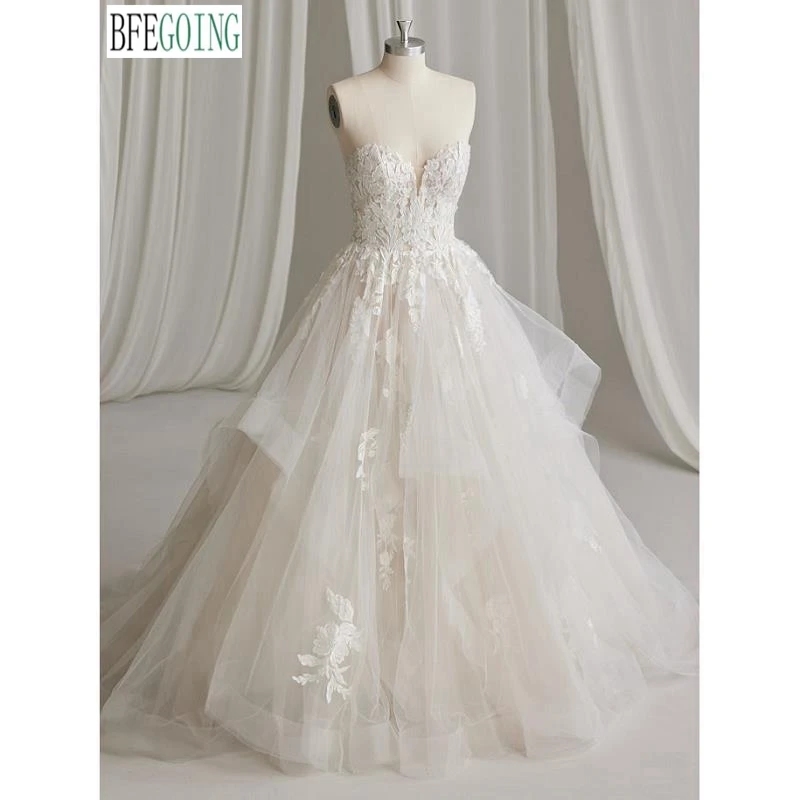 

Тюлевые кружевные свадебные платья принцессы со шлейфом, индивидуальный пошив, длина до пола, Милая трехслойная юбка