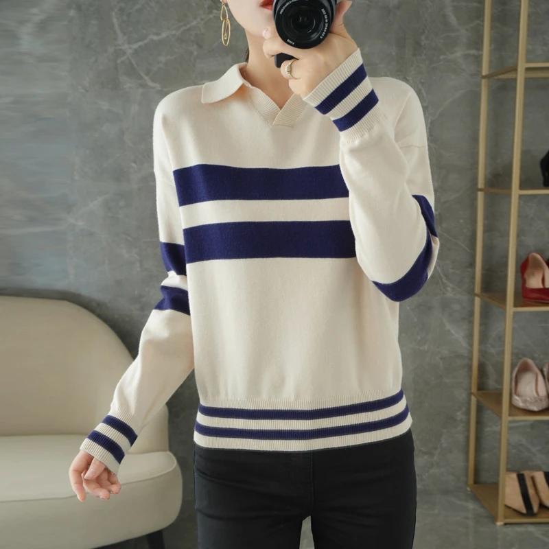 short sleeve cardigan 2020 New Autumn / Winter Cashmere Wool Blended Pullover Women's Long Sleeve Lapel Sweater Knitted Warm Polo Shirt Sweater argyle sweater