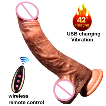 Wireless Dildo Realistic Dildo Vibrator Electric Heating Vibrating Big Huge Penis G Spot Sex Toys for Women, USB Rechargeable 1