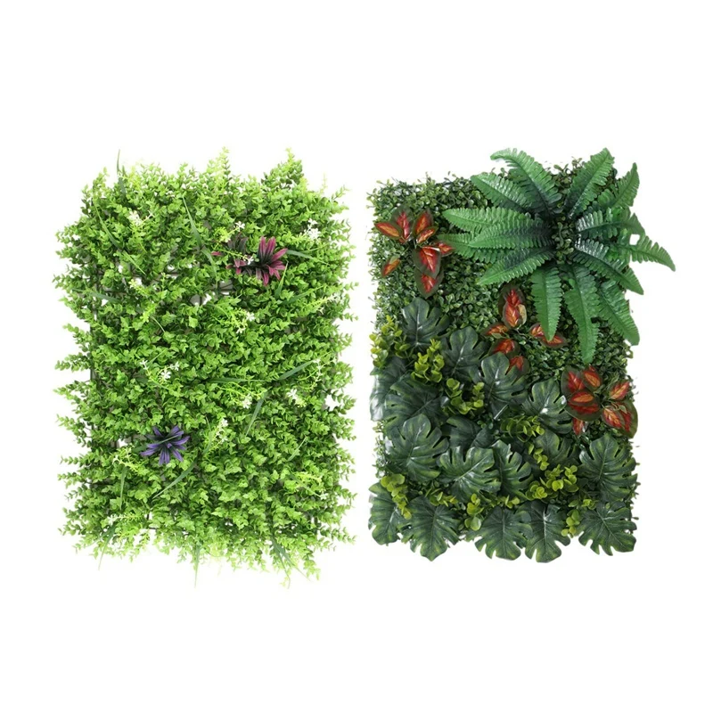 

2 Pcs 60X40cm Artificial Grass: 1 Pcs Artificial Meadow Wall Panel For Wedding Or Home Decorations - No.2 & DIY Miniature Lawn G