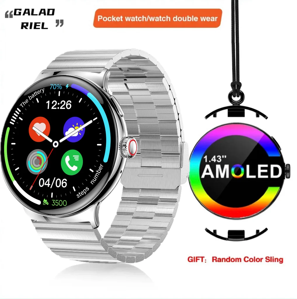KAIMORUI Смарт-часы LA99 карманные часы, AMOLED Bluetooth Вызов, монитор сердечного ритма мониторинг здоровья, 2 в 1, умные часы унисекс 20