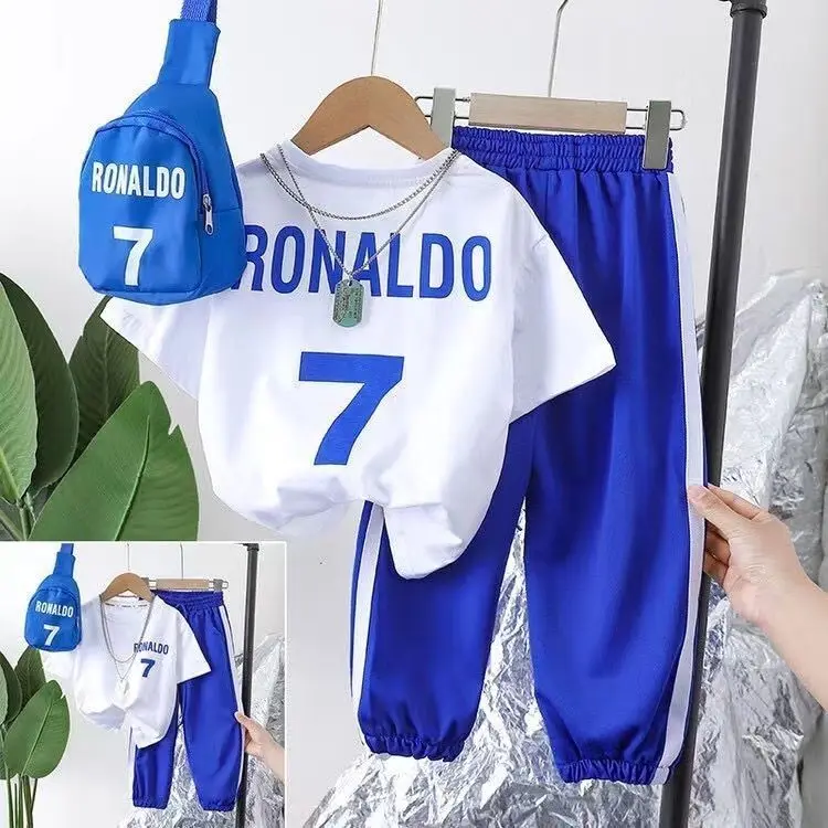 

Kids Summer Fashion 3pcs Casual Sport T-shirts+Ninth pants+Shoulder Bags Suits New Boys Girls No.7 Children Outfits Clothes