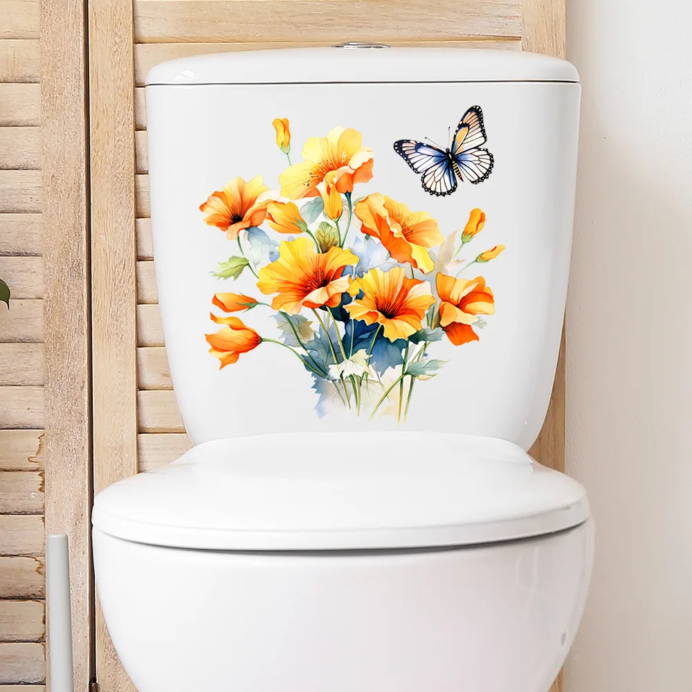 1pcs Painted Flowers Butterfly Home Bedroom Toilet Toilet Decorative Wall Paste Self-Adhesive