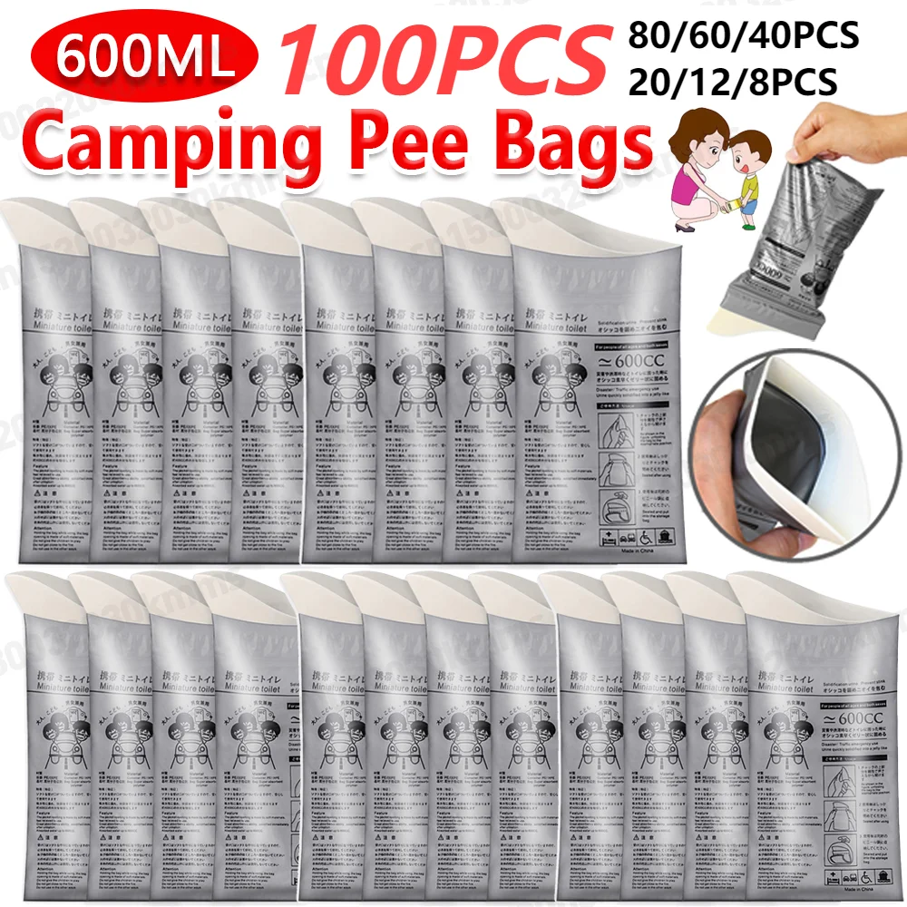 휴대용 야외 비상 소변 가방, 일회용 여행 변기, 여성  남성 구토 가방, 600ml, 100-8PC