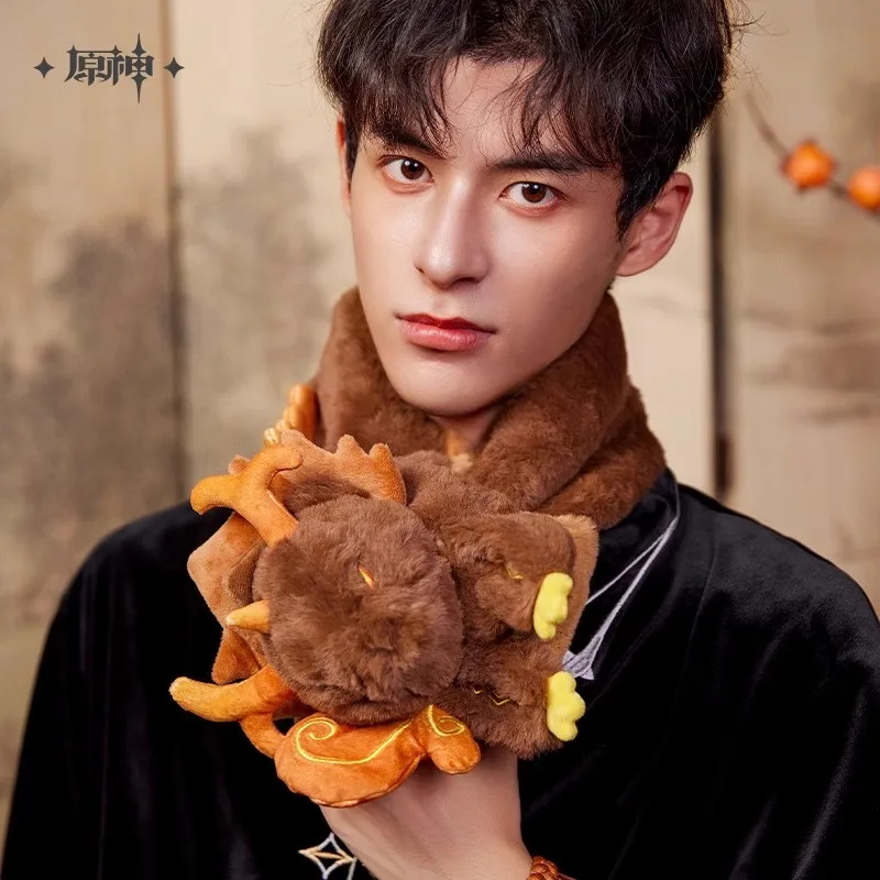 [Genuine] Game Genshin Impact ZhongLi Theme Cosplay Cartoon 81CM Plush Doll Scarf Anime 3D Costume Accessories Halloween Gift