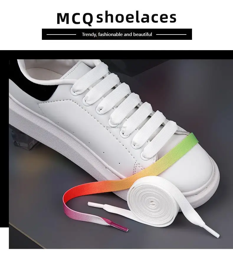 Farbverlaufs-Schnürsenkel, Regenbogen-Schnürsenkel, MCQ, klassische Schnürsenkel, lässige weiße Schuhe, flache Schnürsenkel, Unisex, präzise Webschnüre – Detail 8