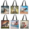 Elegant Horse Pattern Shopping Bags Women For Travel Handbags Canvas High-capacity Shoulder Bag Casual Totes Bags Gift 1