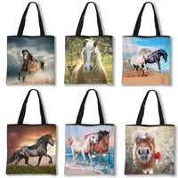 Elegant Horse Pattern Shopping Bags Women For Travel Handbags Canvas High-capacity Shoulder Bag Casual Totes Bags Gift 1