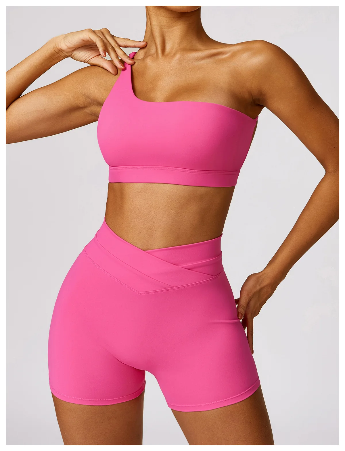 2 Piece Yoga Sets Quick Dry Woman Yoga Outfit Shorts One Shoulder Bras Sport Suit for Women Sportswear Fitness Gym Workout Sets