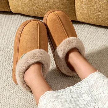 Fashion PU Warm Women Winter Slippers Boot Couple Indoor Outdoor Anti-slip Snow Boots Men Leisure Home Shoes 1