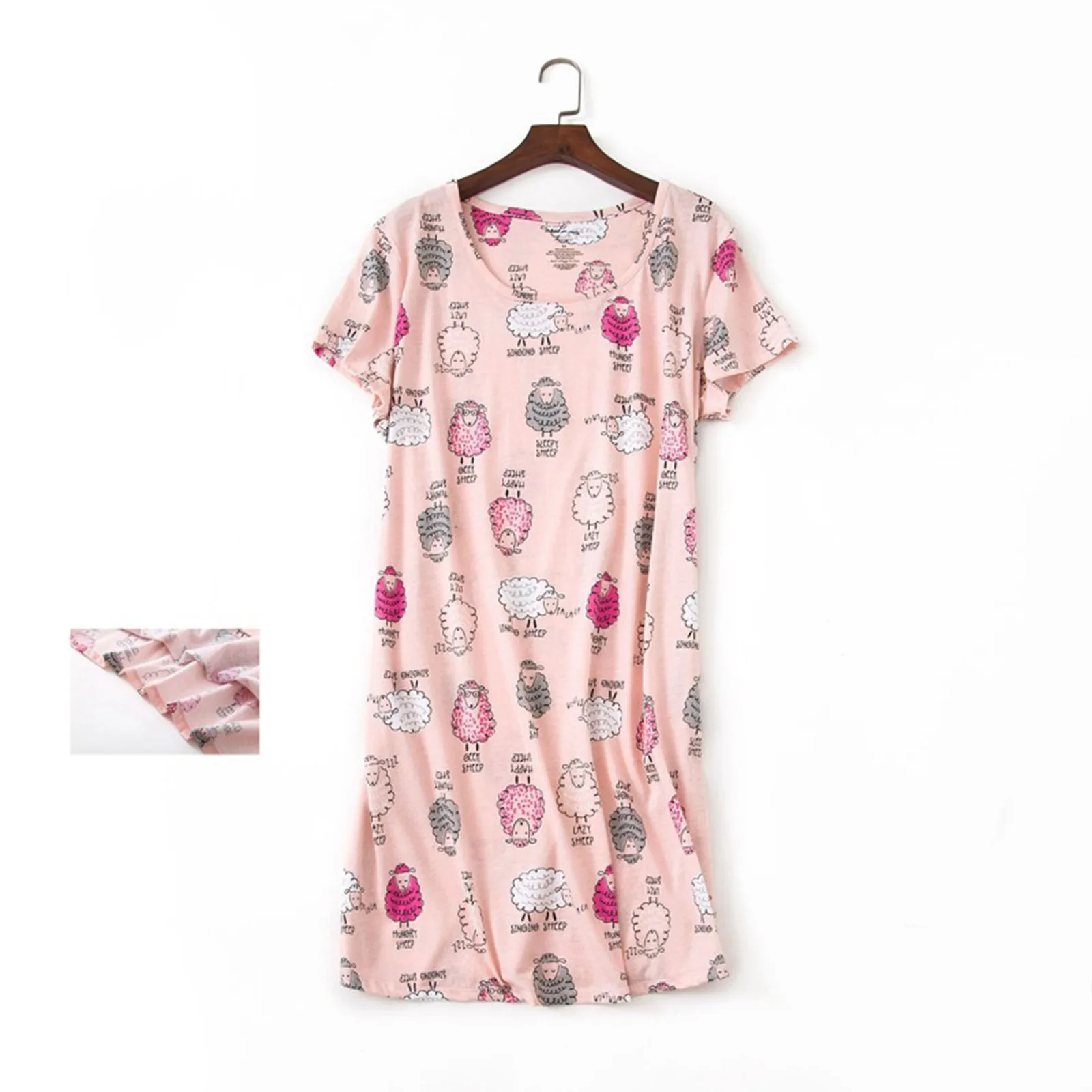 

Comfortable Cartoon Print Pajama Dress Women'S Sleepwear Ladies Short Sleeve Nightie Babydolls Breathable Sleeping Nightgown