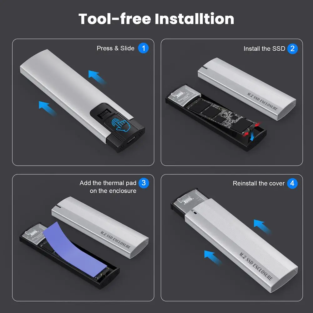 M.2 NVME NGFF  SSD ̽, NGFF SATA ָ Ʈ ̺ Ŭ, USB 3.1, USB C Ÿ  ϵ ̺