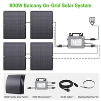 Kit Système Solaire de Balcon 800W avec Micro-onduleur, 4 Panneaux Solaires Flexibles 200W, Plug & Play, Surveillance par Application WiFi 4