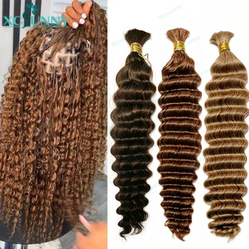Boho Human Hair for Braiding Human Deep Wave Braiding Hair No Weft Color 4 27 30 Remy Human Braiding Hair Bundles 1