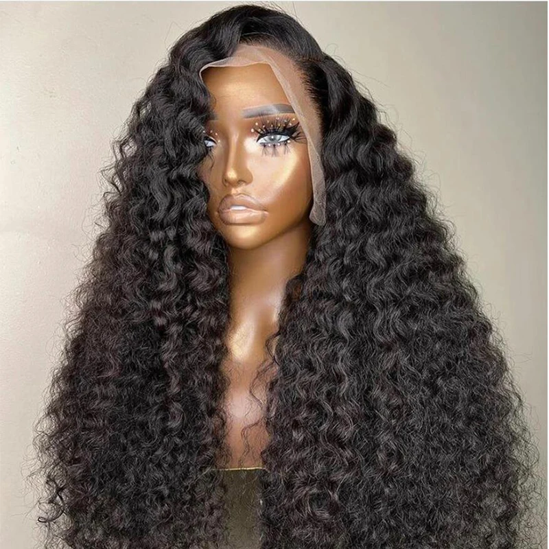 

Natural Black Kinky Curly 26Inches Long Lace Front Wig 180%Density Glueless BabyHair Preplucked Heat Temperature Daily Cosplay