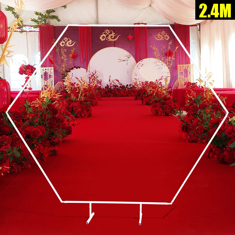 2.4m Wedding Arch Hexagon Wedding Backdrop Stand Birthday Party Stage Decoration Supplies Flower Balloon Frame White Metal Rack