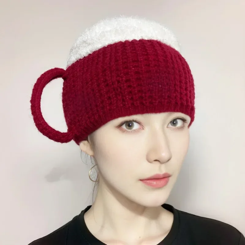 Knitted Caps Mens Woollen Hats Funny 3D Beer Cup Winter Warmth Knitted Wool Hat Women Men Beanie Unisex Hat New Year Presents Valentine's Fun Gift