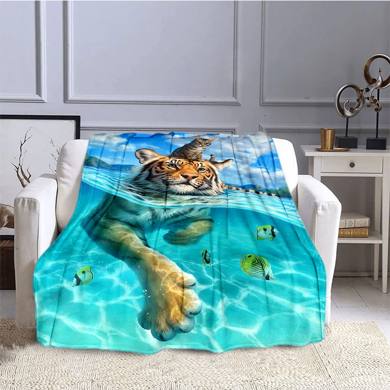 

3D Tiger Lion Animal Blanket Children's Blanket High Quality Flannel Blanket Soft and Comfortable Home Travel Blanket