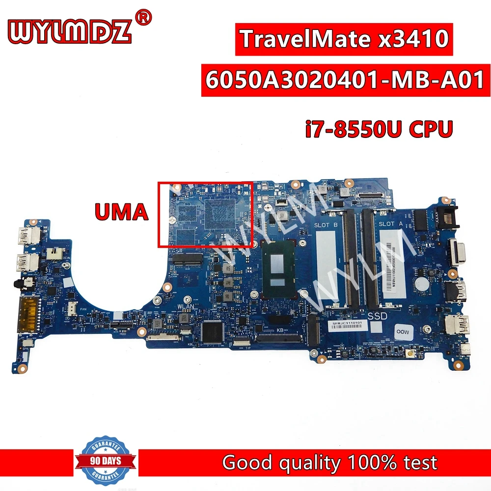 

6050A3020401-MB-A01 with i7-8550U CPU Notebook Mainboard For Acer TravelMate x3410 Laptop Motherboard