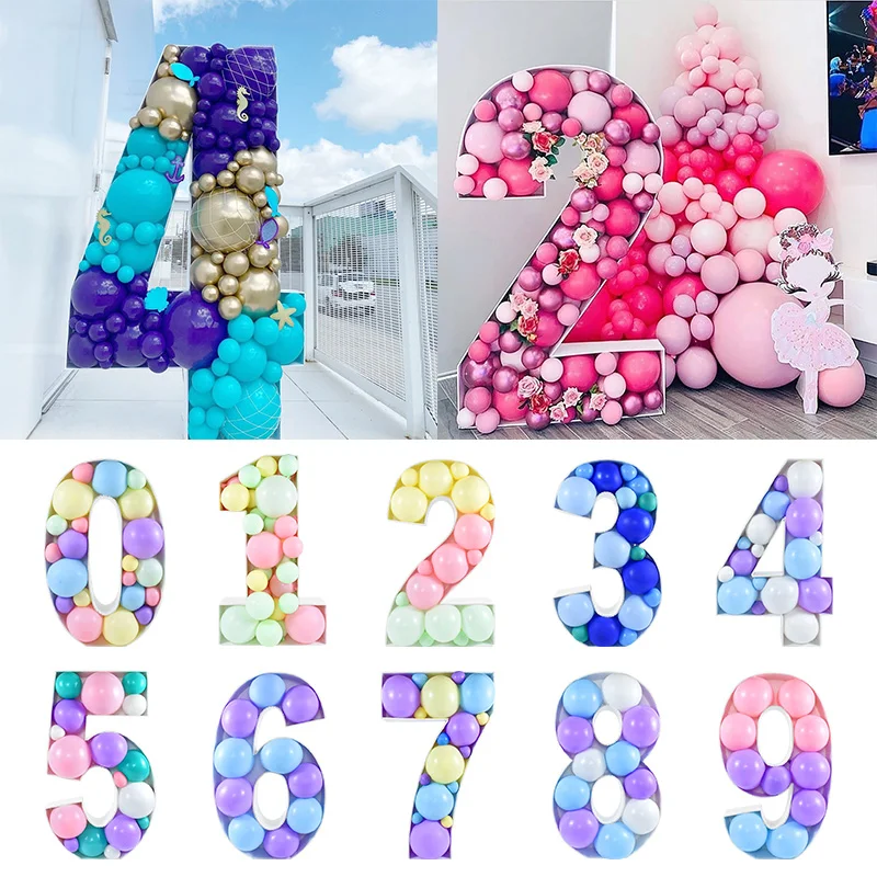 72/100cm White Large 0-9 Balloon Number Filled Box Children Adult For Birthday Party Decoration Wedding Baby Shower Background