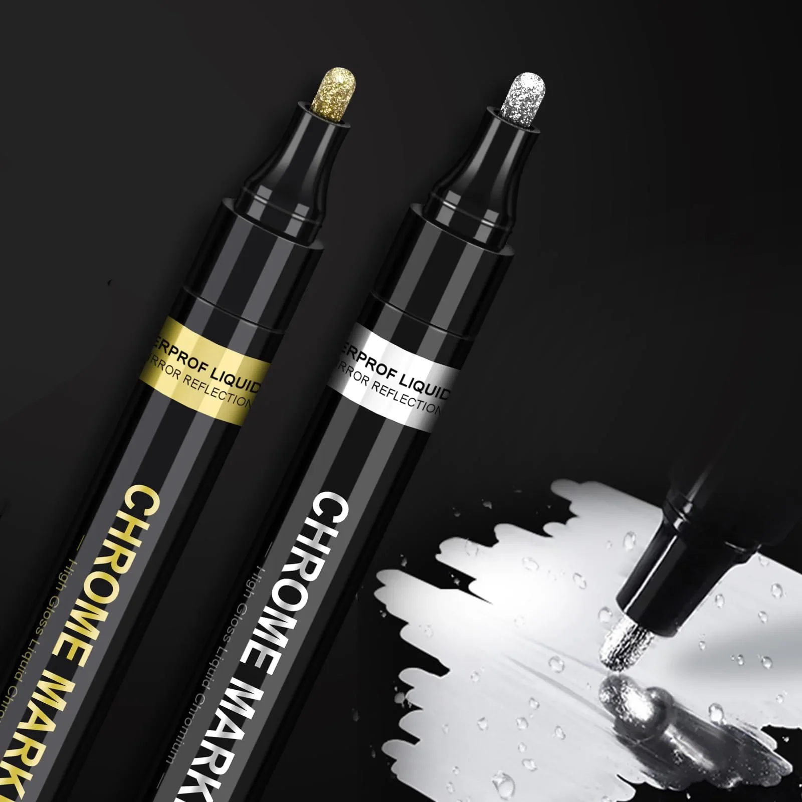 1-5 Stück Chrom-Lackmarker, reflektierender Flüssigspiegel-Lackstift, 2 mm, silberne Tinte für DIY-Autostyling, Modellbau, Metall, Holz, Kunststoff, Stein – Detail 1
