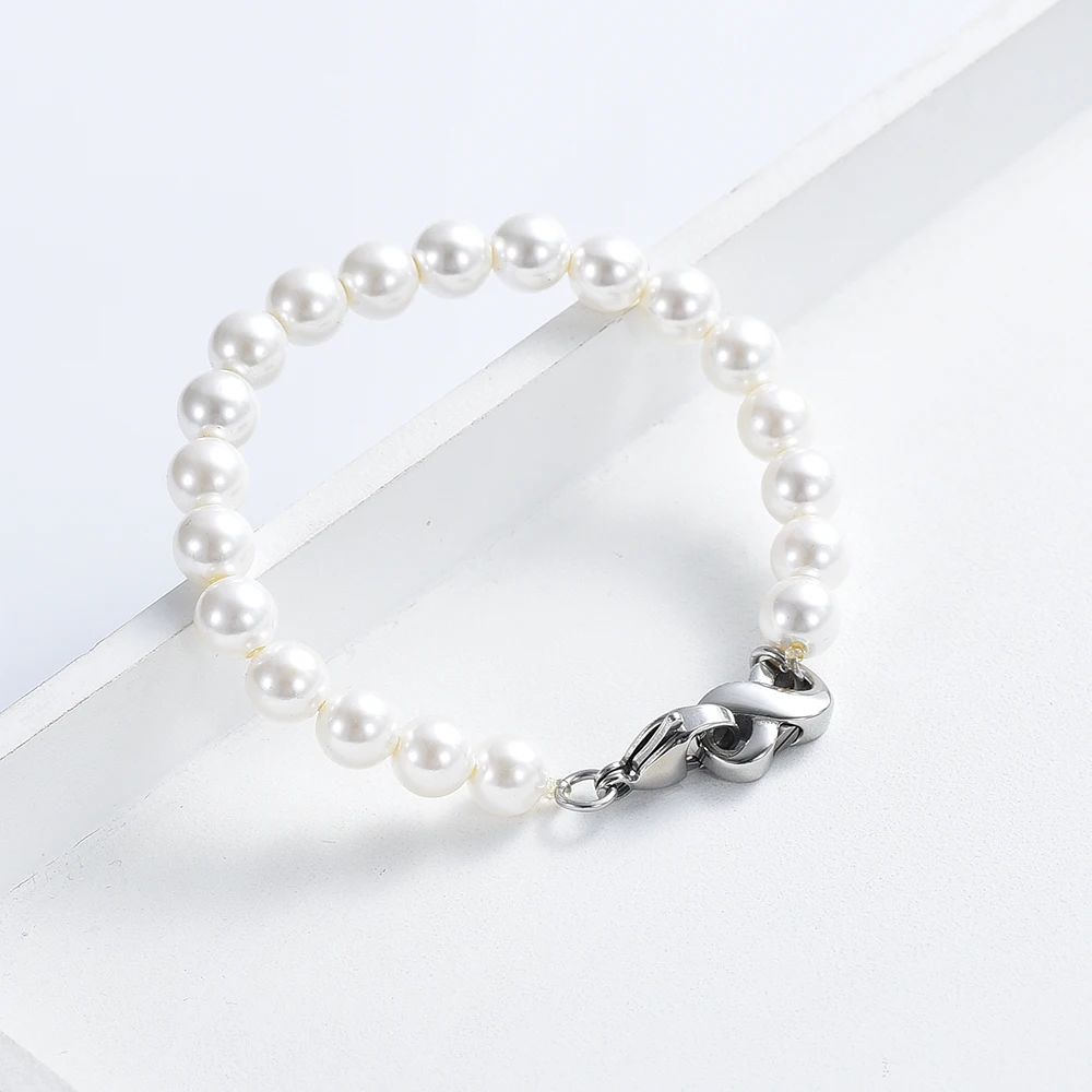 Women's Pearl Bracelet Cremation Jewelry Urns Bracelets For Human Ashes Stainless Steel Memorial Bangle Keepsake