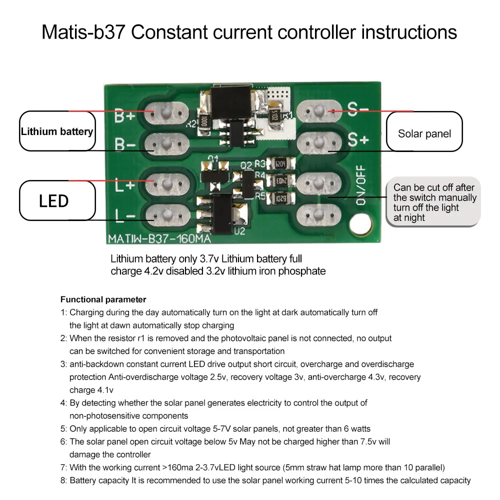 160ma Automatic Solar Panel Battery Charger Board Night Light LED Lamp Control Switch Battery Charger Charging Controller Module
