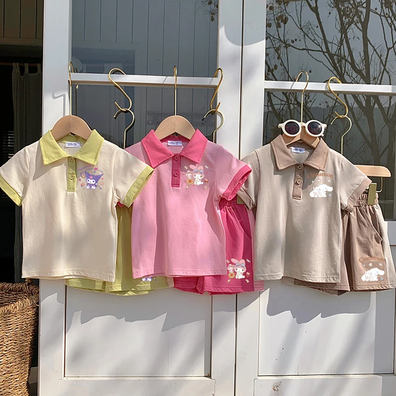 

Sanrio Cinnamoroll Summer Cotton Baby Boys Short Sleeve Suit kuromi My Melody Fashion Toddler Girls Polo Shirt Suit Leisure Suit