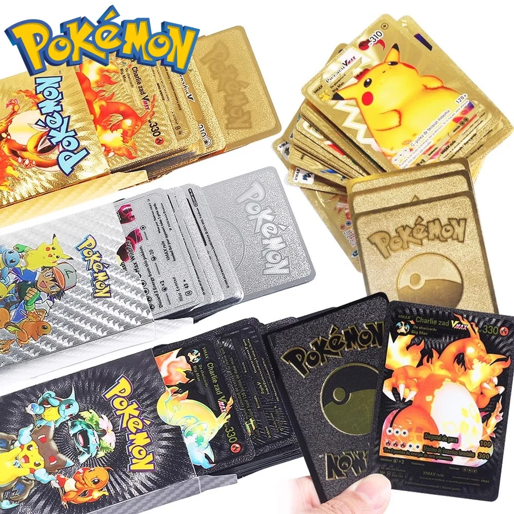 

Pokemon Colorful Card 55Pcs Gold Foil Cards Game Battle Pikachu English Spanish French German Korean Vmax VstarCharizard Mewtwo