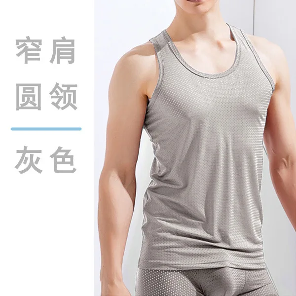 thumbnail image 1 of Camisetas sin mangas de verano para hombre, chaleco de malla de seda de hielo para hombre, camisetas sin mangas deportivas para fitness, camiseta interior hueca de secado rápido, 1 of 5