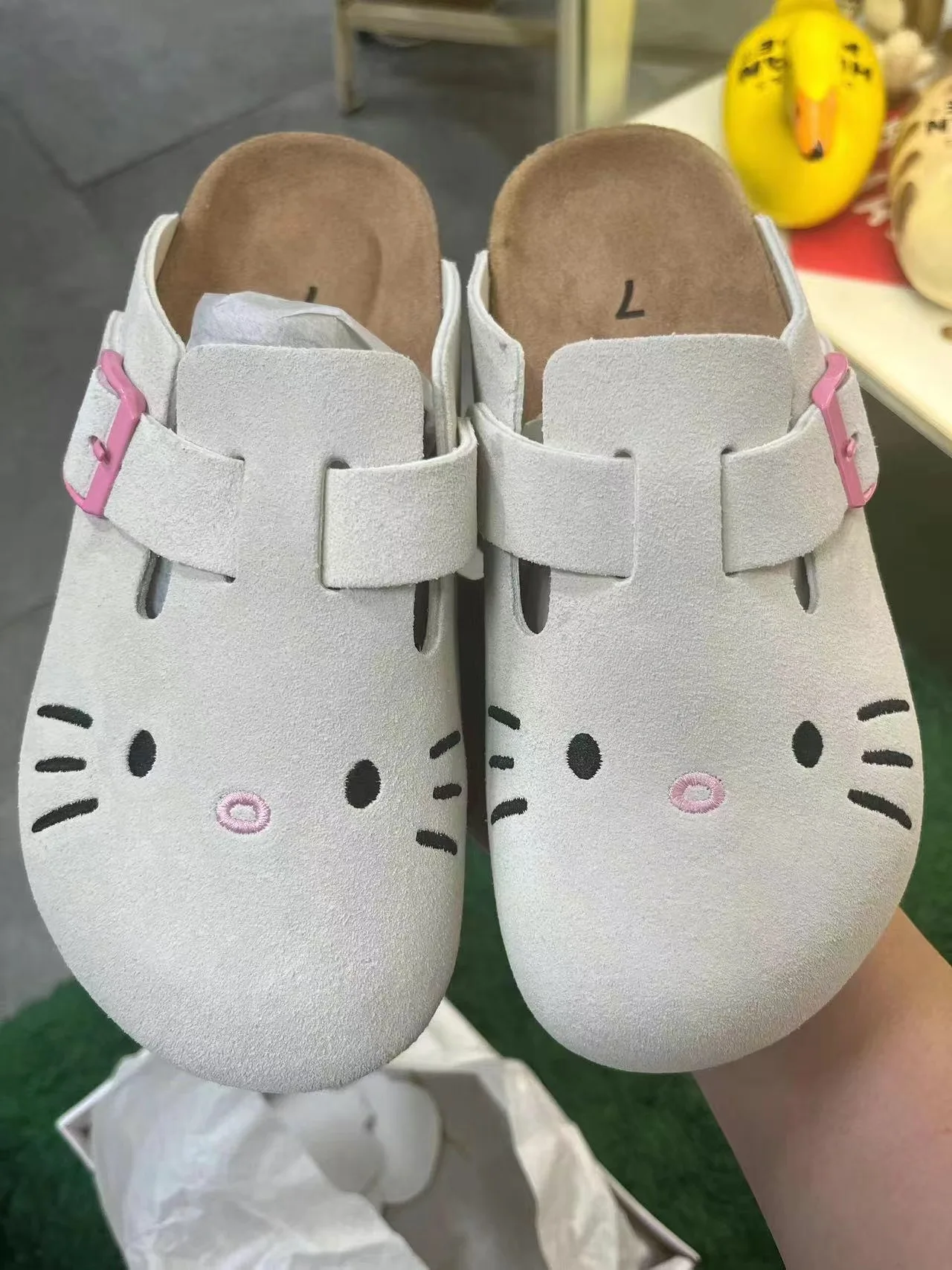 Cartoon Hello Kitty Suede Mules For Women Thicken Platform Closed Toe Round Slippers Sanrio Clogs Cork Insole Slides Sandals 5