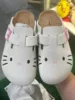 Cartoon Hello Kitty Suede Mules For Women Thicken Platform Closed Toe Round Slippers Sanrio Clogs Cork Insole Slides Sandals 5