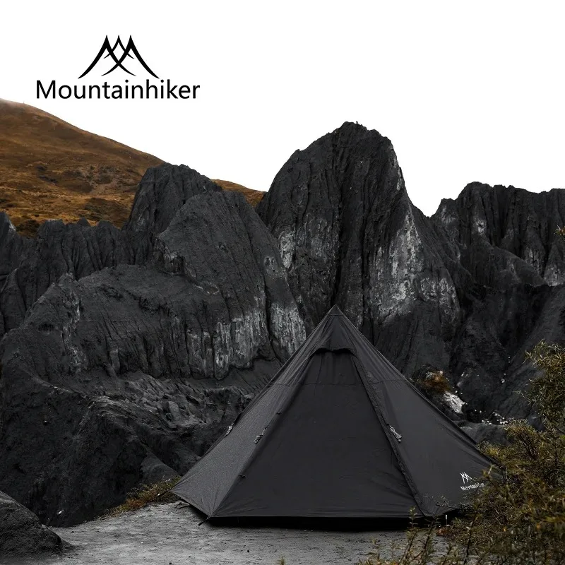 

3-4 Person Outdoor Four Seasons Camping Windproof Sunscreen Rainproof Portable Disassembly Spire Black Tower Tent