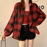 Black Flannel Shirt for Women Long Sleeve Collared Button-Up Tartan Plaid Shirt Jacket  Teen-girl Casual Everyday Outfit - Image 5