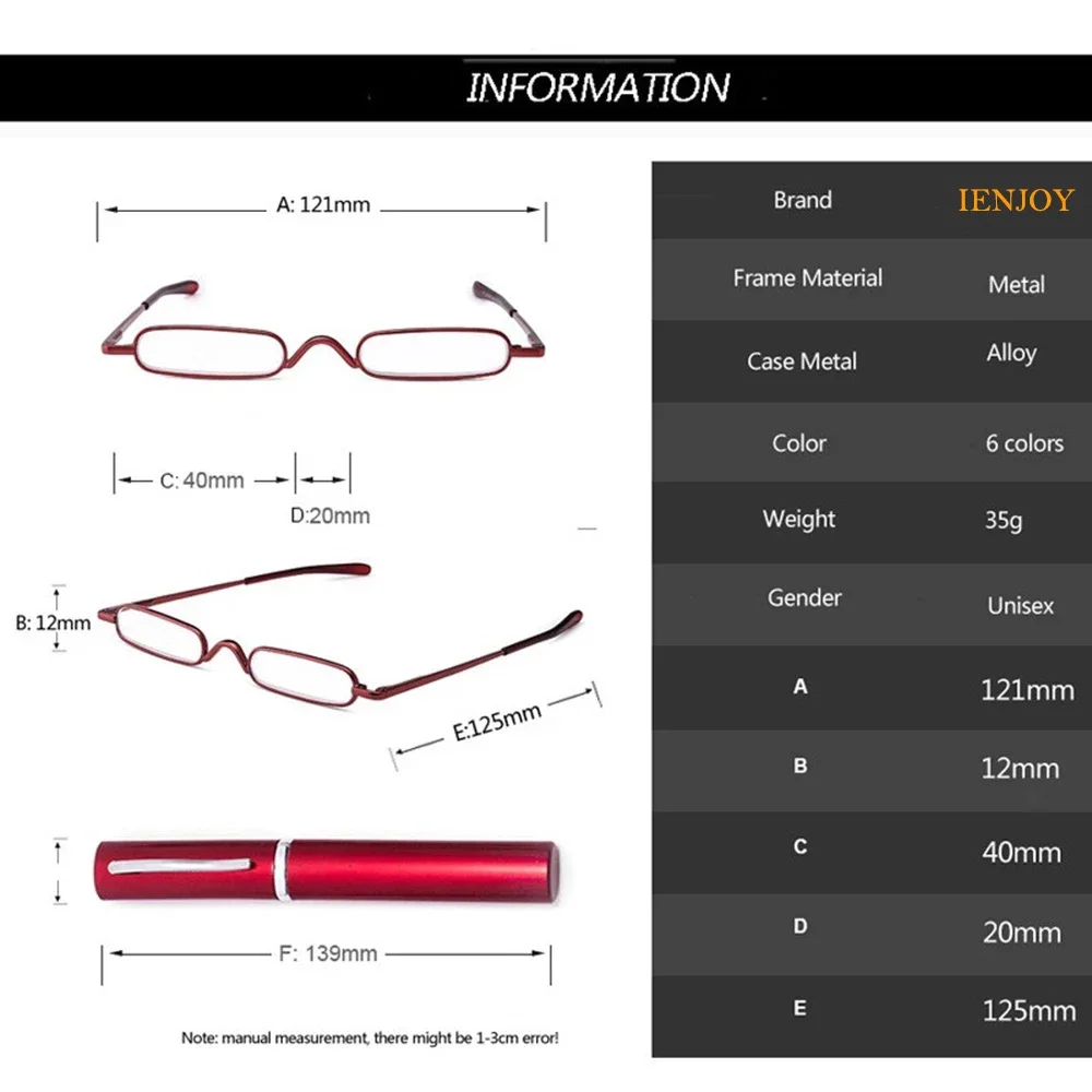 Reading Glasses Small Metal Case Men Women Mini Portable Pen Presbyopic 2.0 1.0 1.5 2.5
