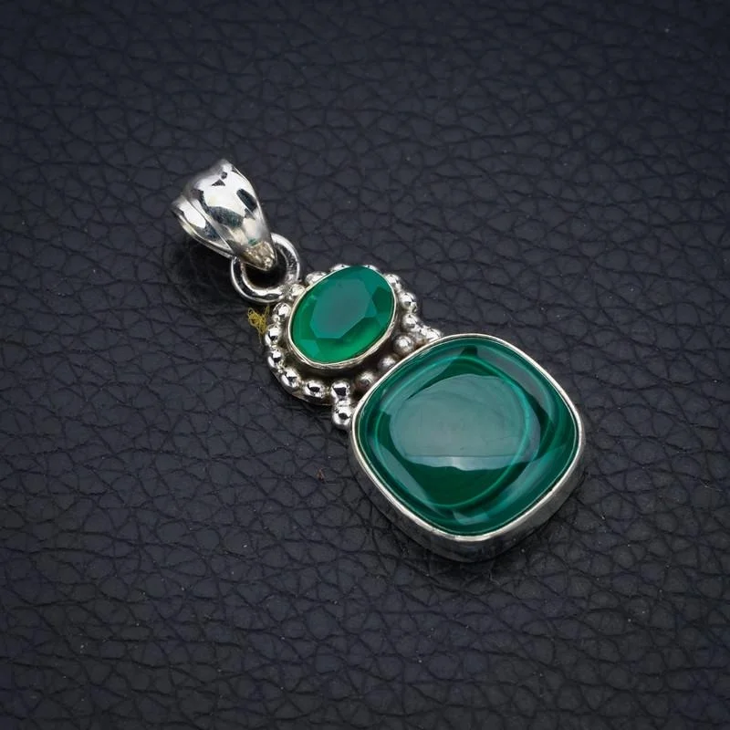 

StarGems Malachite Chrysoprase Handmade 925 Sterling Silver Pendant 1.5" F4111