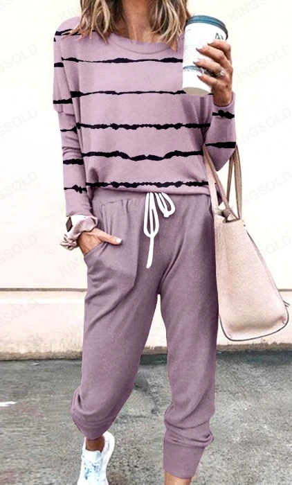 Women's Leisure Suits 2024 Spring Summer Latest Urban Style Fashion Loose Solid Color Long sleeved Top and Pants Sports Set