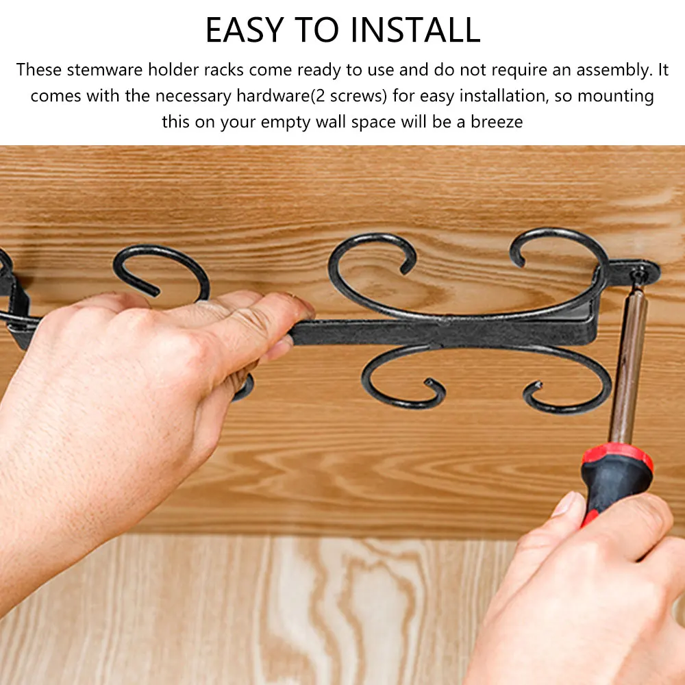 Wine Glass Rack Wire Wall Mounted Stemware Drying Storage Hanger Holds up to 4/8/12 Glasses for Cabinet Kitchen Bar Organizer