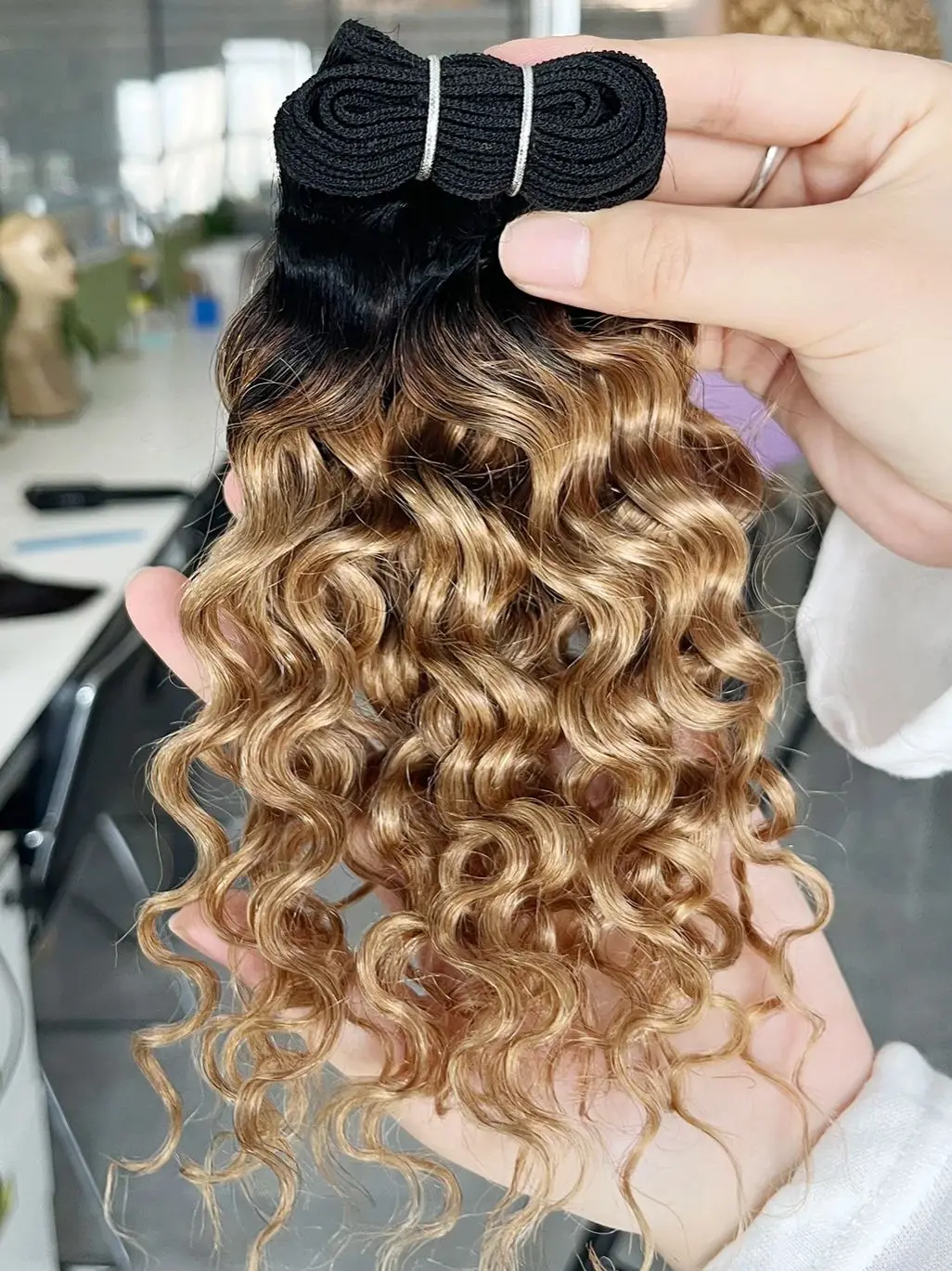 12 inch Human Hair Bundle Water Wave Curly 50gram Remy Human Hair Weave Extension 1B 27 Ombre Black Honey Blonde Bobbi human hair extensions human hair bundles