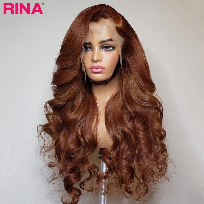 13X4 13x6 Transparent Lace Wig Brown Highlights Body Wave Human Hair 5x5 Lace Closure Chocolate Brown Front Wig Pre Plucked