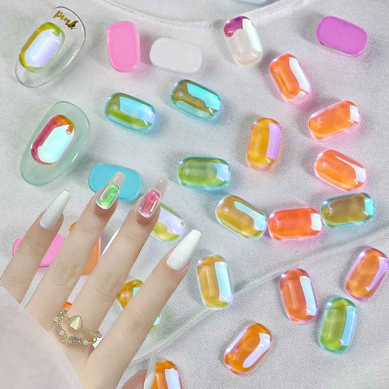 

3D Aurora Nail Charms Nail Rhinestones Cute Bear Nail Gems Colorful Flatback Resin Glass Ice Cube Heart Nail Accessories