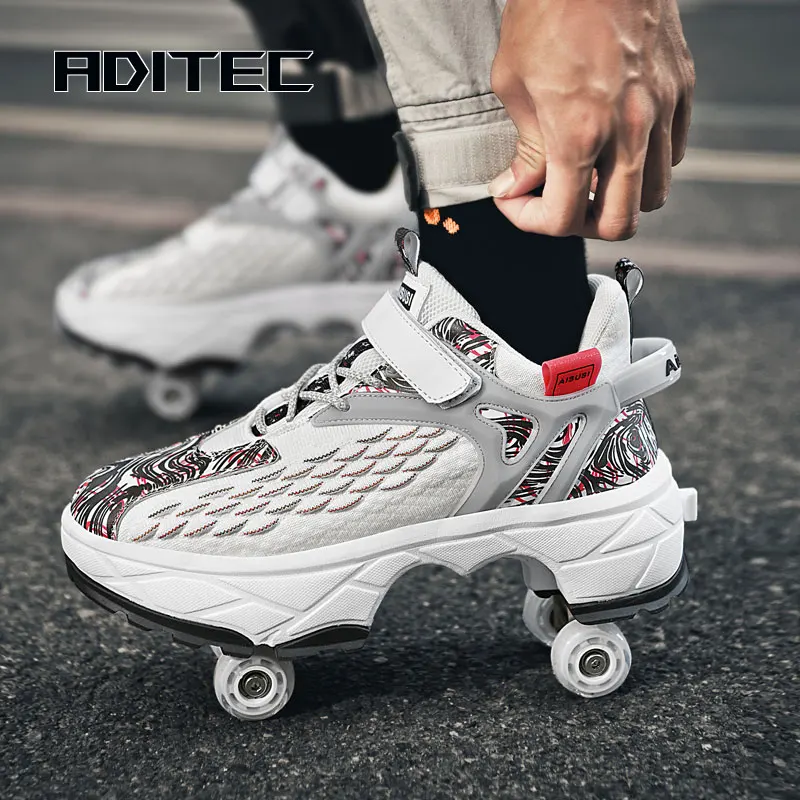 Sapatos-de-patins-de-deforma-o-patins-de-4-rodas-de-fileira-dupla-t-nis ...