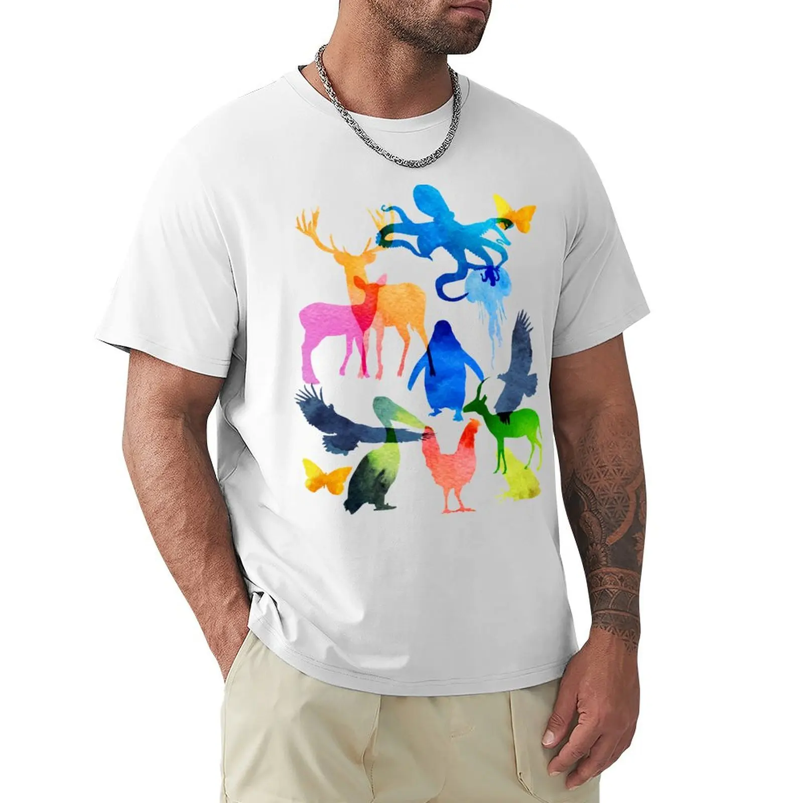 

Abstract watercolor animals, rainbow colors T-shirt shirts graphic tees plain new edition mens t shirt